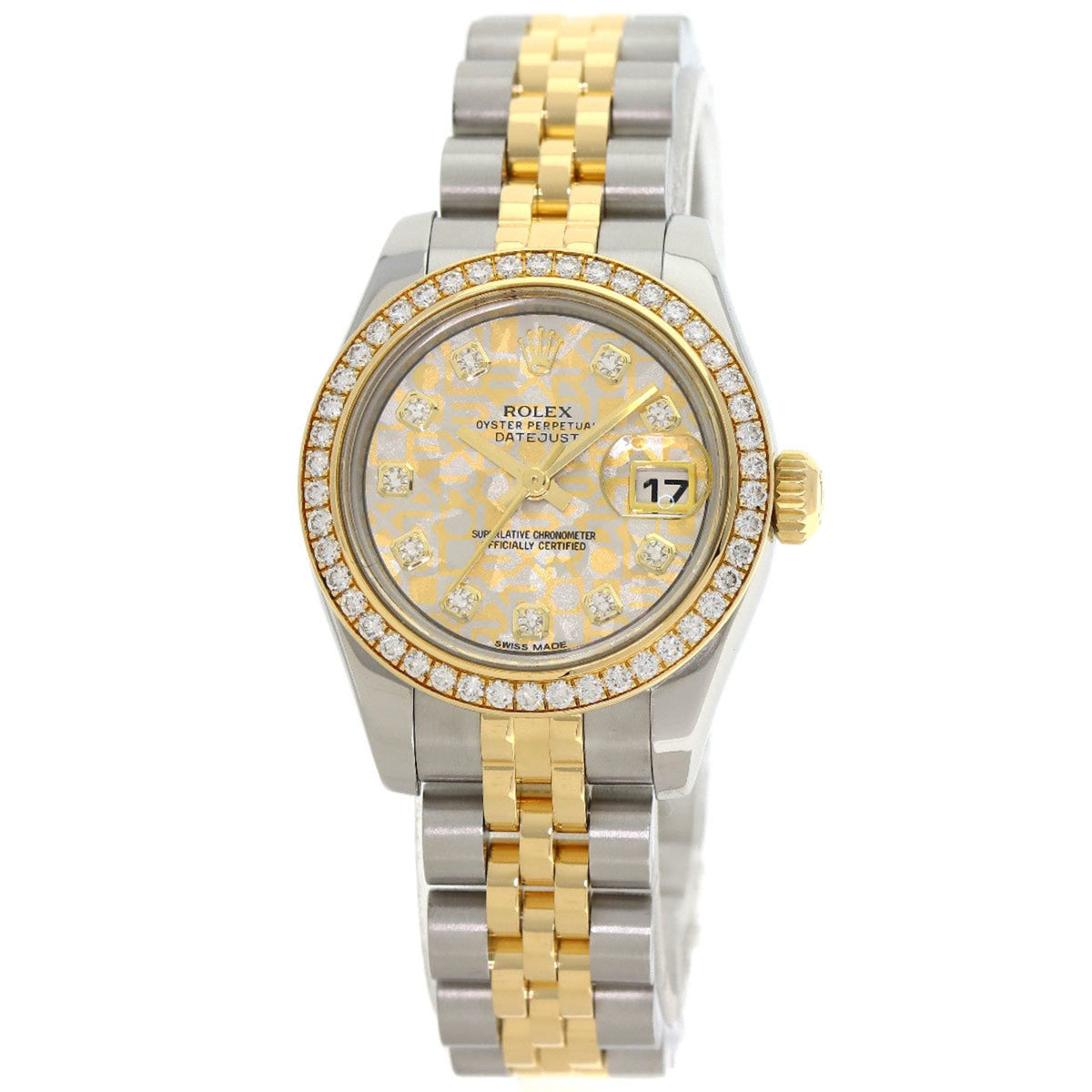 Pre-Owned Rolex 179383G Datejust with 10 Diamond Bezels and Gold Crystals, Stainless Steel Watch in 18K Yellow Gold, for Women