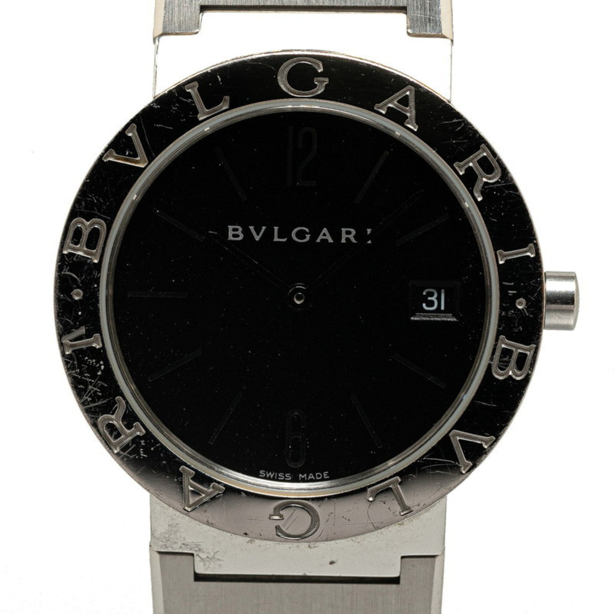 Gebrauchte BVLGARI Armbanduhr BB33SS Quarz Schwarzes Zifferblatt Edelstahl Herren 