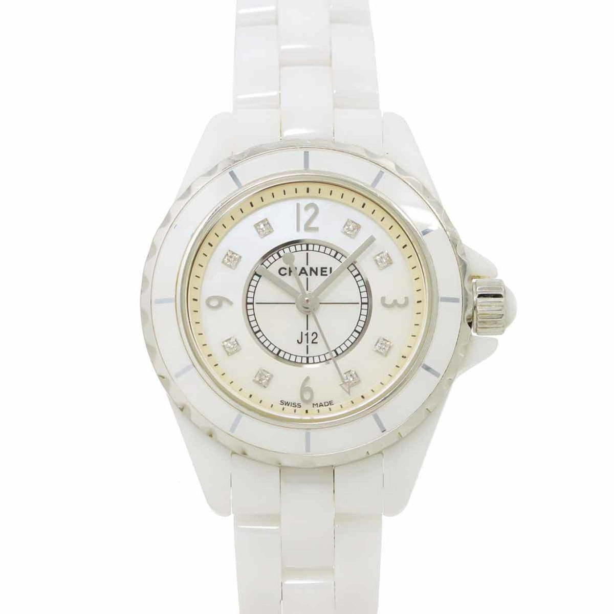 Gebrauchte CHANEL J12 29mm H2570 Damenuhr 8P Diamant Weißes Gehäuse Keramik Quarz 