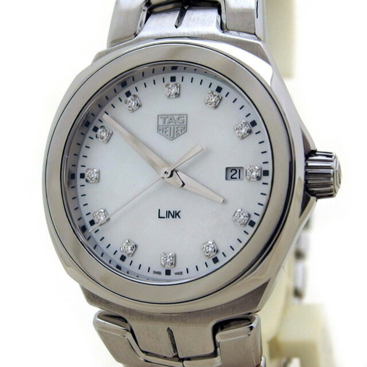 Gebrauchte TAG Heuer Link Date 12P Damenuhr mit weißem Muschelzifferblatt und Diamanten 