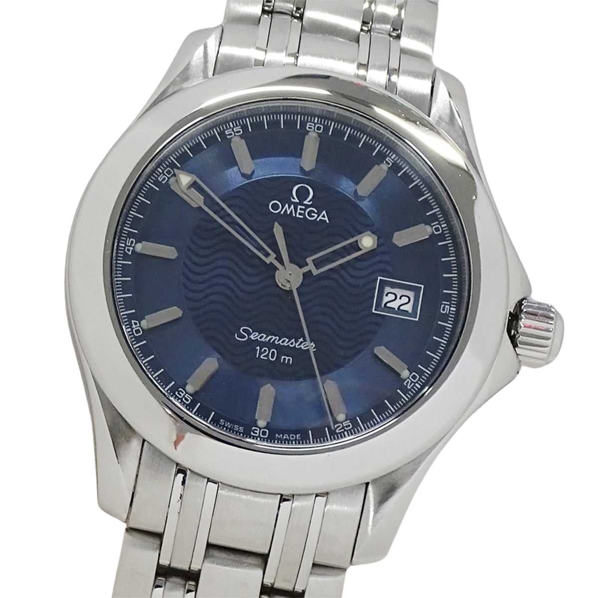 Pre-Owned OMEGA Seamaster 2511.81 Men's Watch, 120m, Date, Quartz, QZ, Stainless Steel, Silver, Navy, Polished