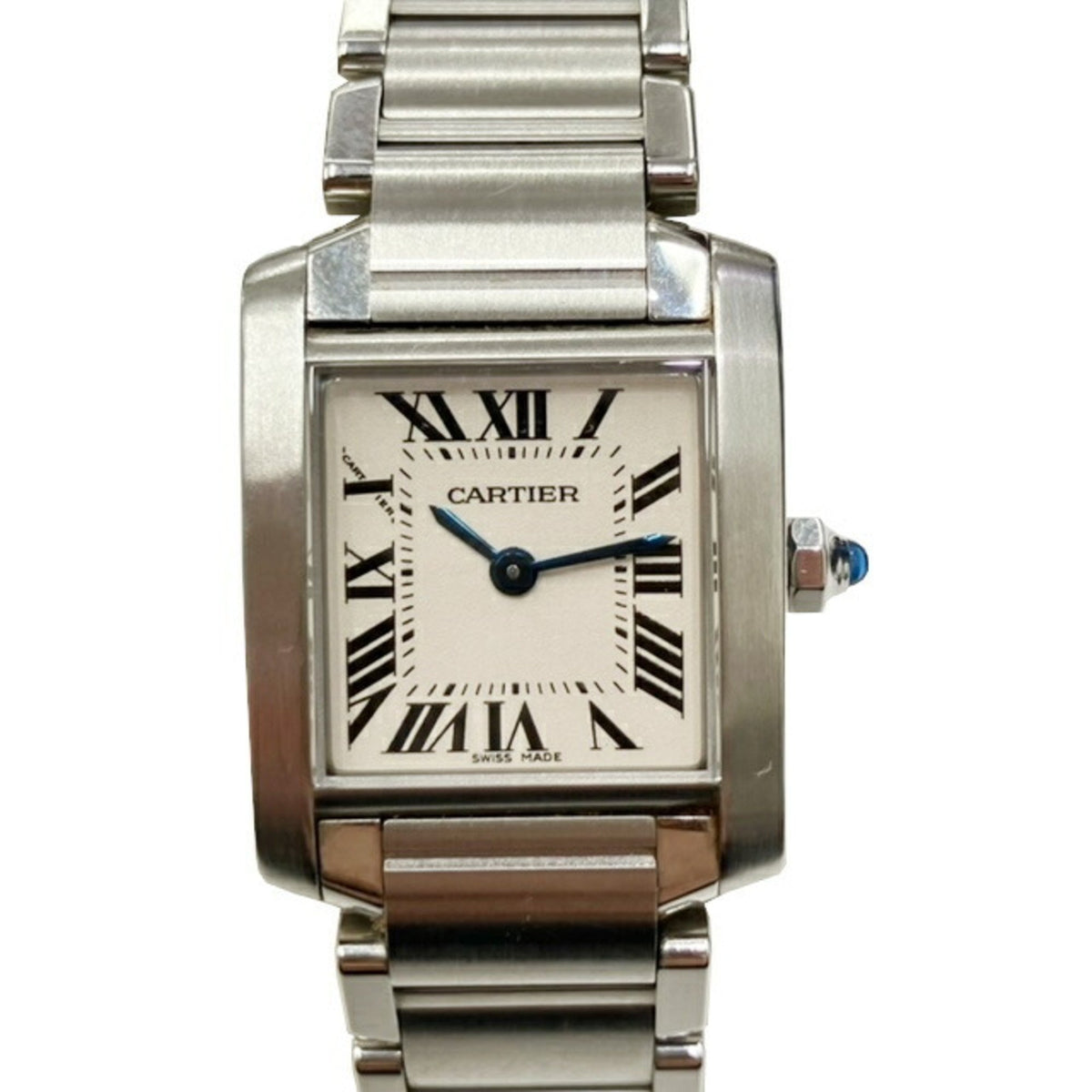 Gebrauchte Cartier Tank Francaise SM W51008Q3 SS Edelstahl Quarz Damenuhr weißes Zifferblatt 