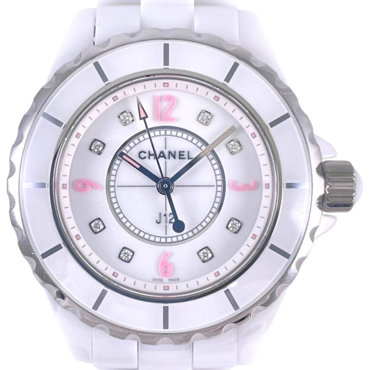 Pre-Owned CHANEL J12 H4863 Women's Watch, White Ceramic, Pink Light, Limited Edition of 1,200 Pieces, 8 Diamonds
