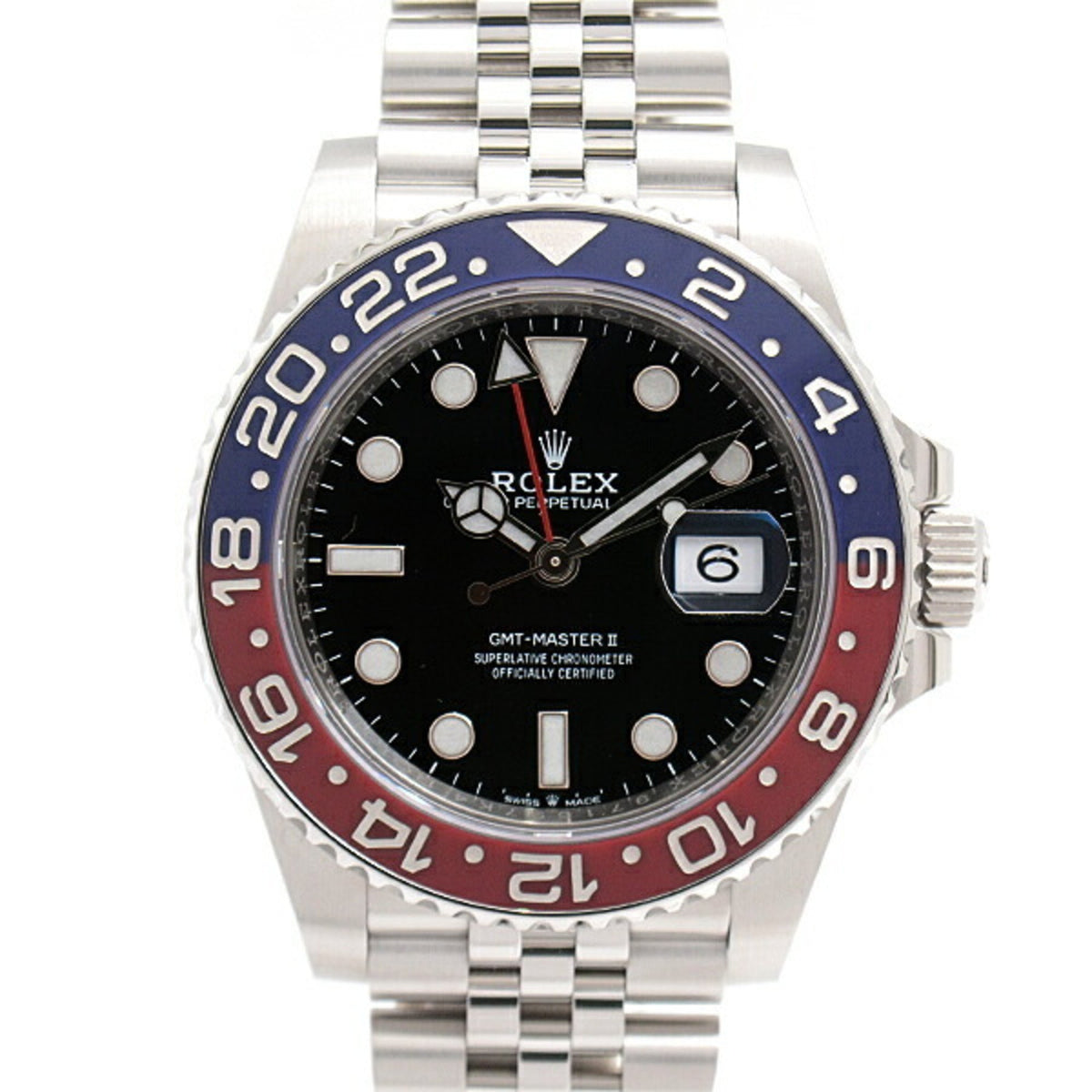 Gebrauchte Rolex Uhr Herren GMT Master II Automatik Random Blau x Rote Lünette Schwarzes Zifferblatt Edelstahl SS ROLEX 126710BLRO 