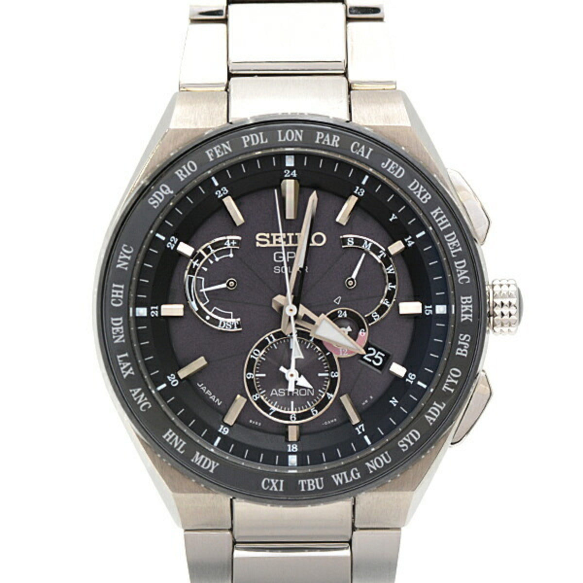 Gebrauchte Seiko Herrenuhr Astron Executive Line Solar Radio Schwarzes Zifferblatt TI Titanium SEIKO SBXB123 8X53-0AV0-2 