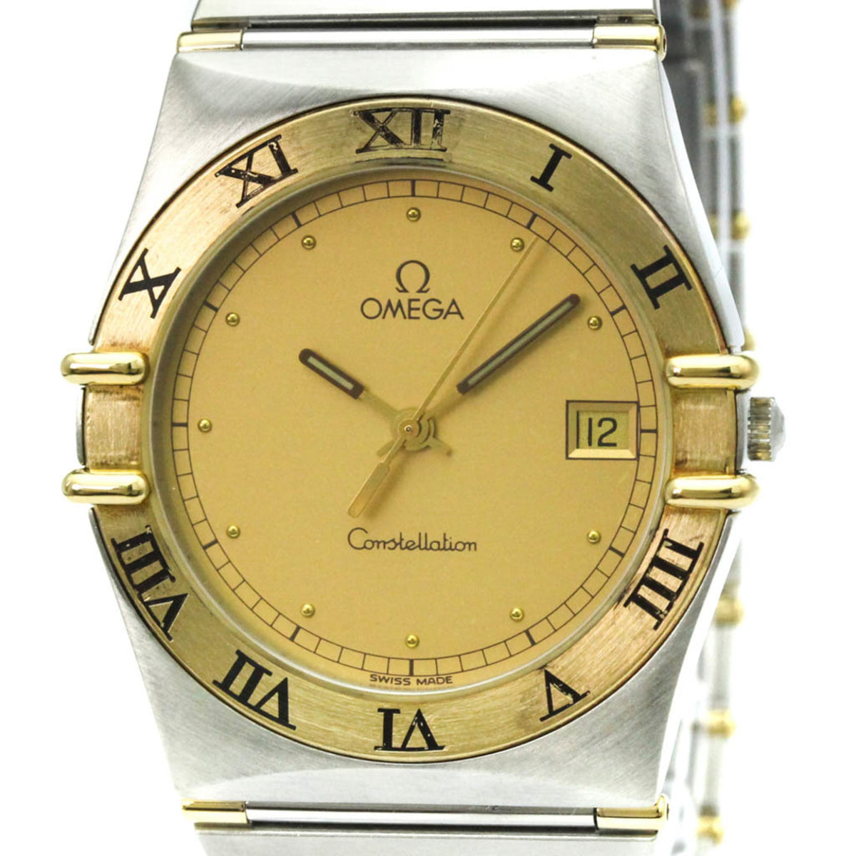 Pre-Owned OMEGA Constellation 18K Gold Steel Quartz Mens Watch 396.1070 Polished