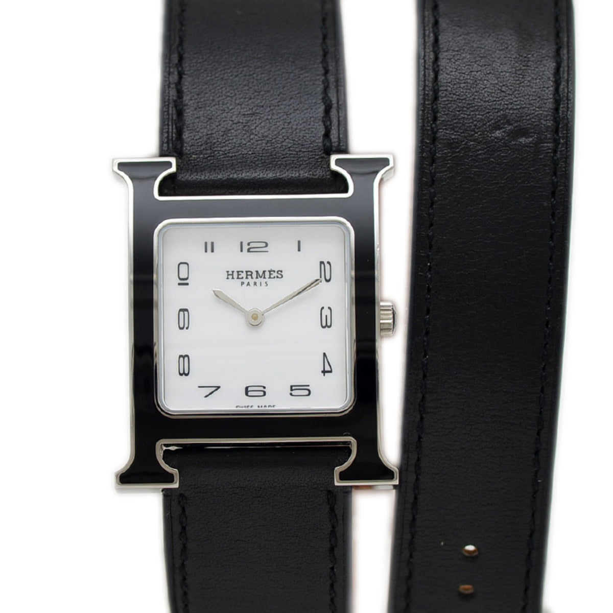 Pre-Owned Herm?s H Watch PM Black Lacquer Women's White Dial Quartz HH1.521