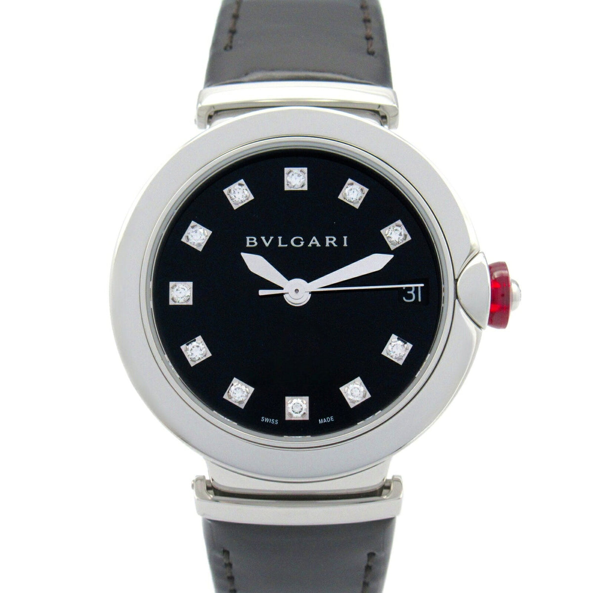 Gebrauchte BVLGARI Lucea Uhr Edelstahl Lederarmband Damen Schwarz 103503 