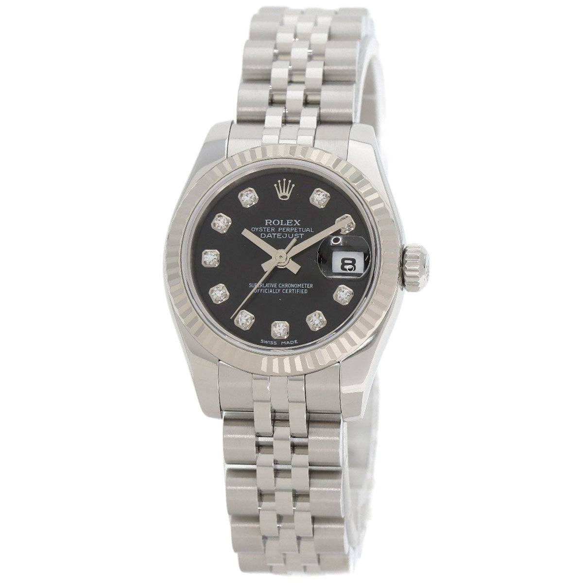 Pre-Owned Rolex 179174G Datejust 10P Diamond Watch in Stainless Steel SS 18K White Gold for Women