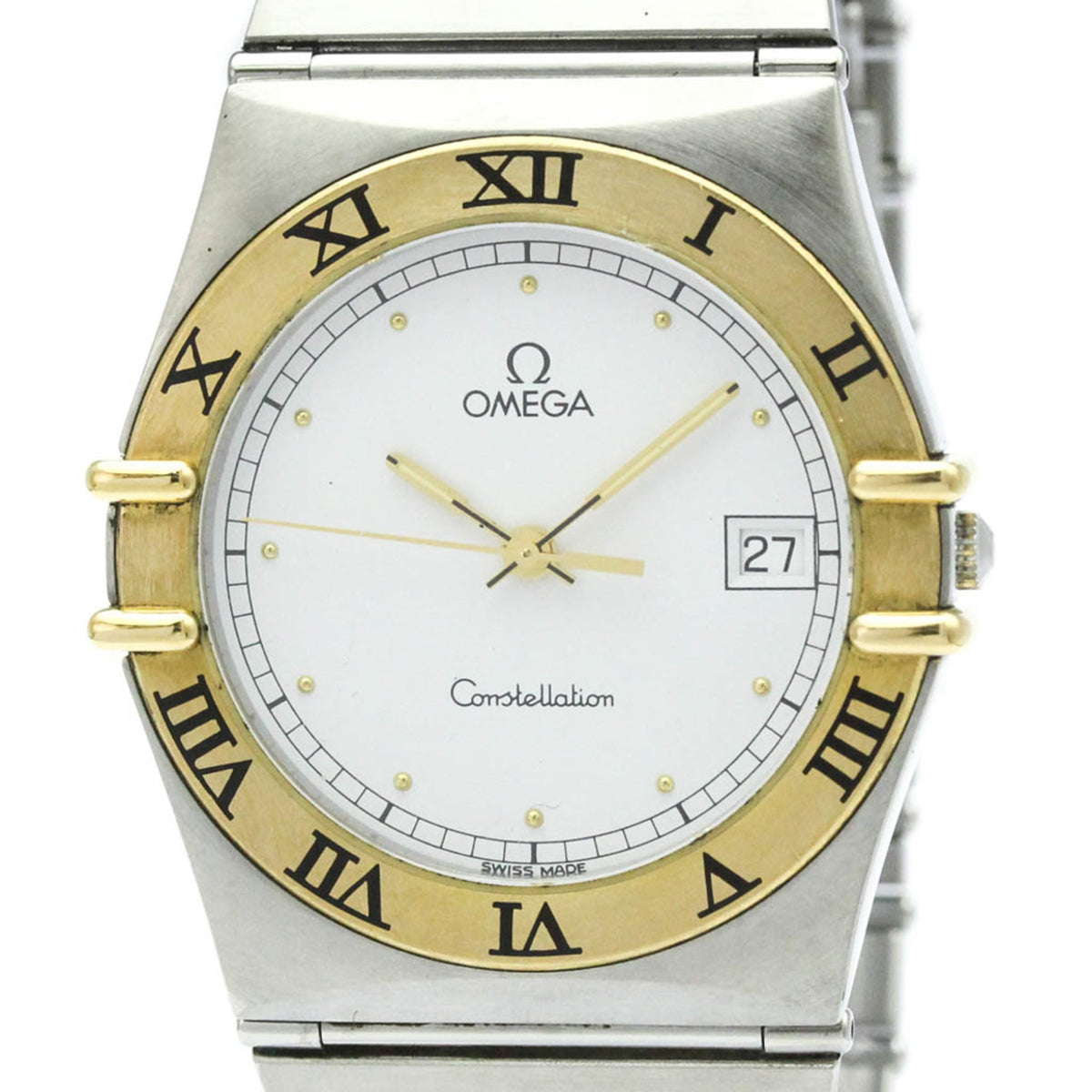 Pre-Owned OMEGA Constellation 18K Gold Steel Quartz Mens Watch 396.1070 Polished