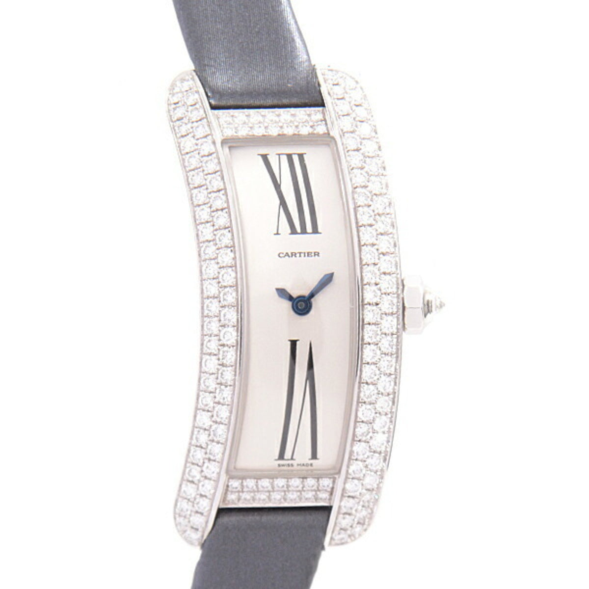 Gebrauchte Cartier Damenuhr Tank S Doppeldiamantlünette Weißgold Batteriebetrieben Silbernes Zifferblatt WJ300950 750WG 