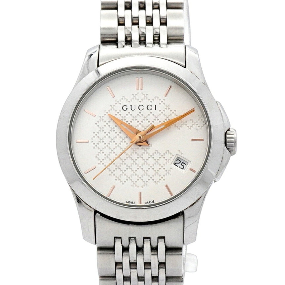 Gebrauchte Gucci G-Timeless 126.5 Damenuhr mit silbernem Zifferblatt 