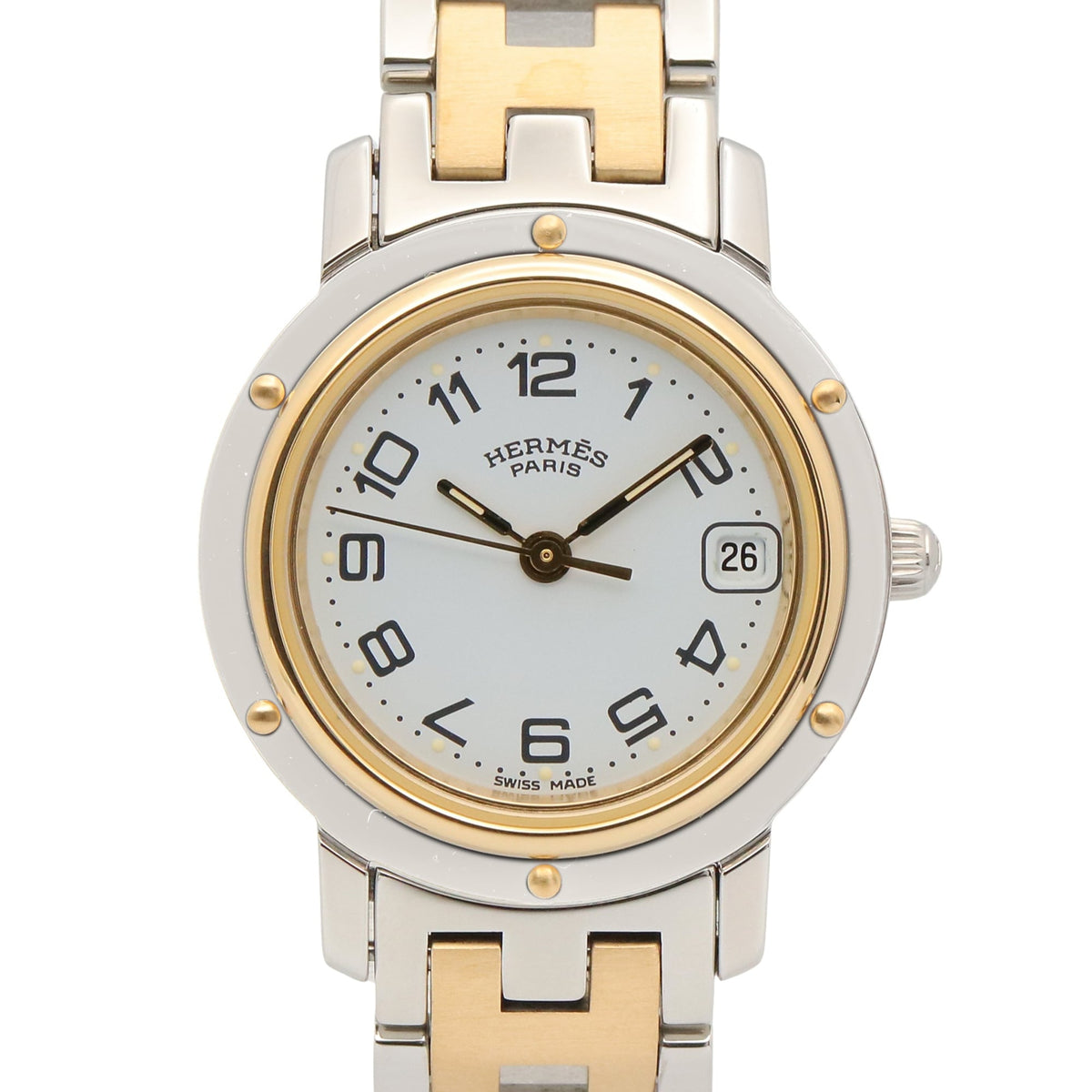 Pre-Owned Hermes Clipper Watch, Gold Plated Stainless Steel, Women's, White, CL4.220
