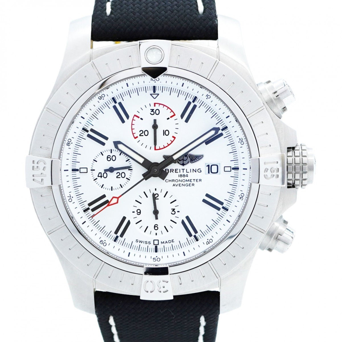 Gebrauchte Breitling Avenger A13375 Herrenuhr mit weißem Zifferblatt 