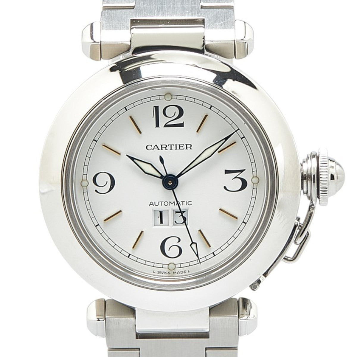 Gebrauchte Cartier Pasha C Big Date Uhr W31044M7 Automatik weißes Zifferblatt Edelstahl Damen CARTIER 