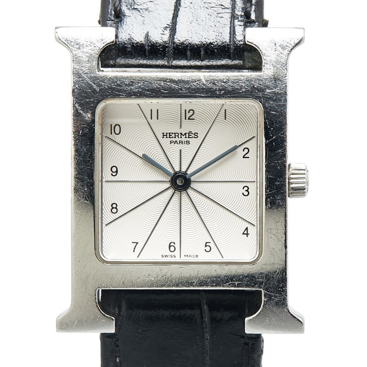 Gebrauchte Hermes H Uhr Gürtel (kein Originalprodukt) Geprägte Armbanduhr HH1.210 Quarz Silber Zifferblatt Edelstahl Leder Damen HERMES 