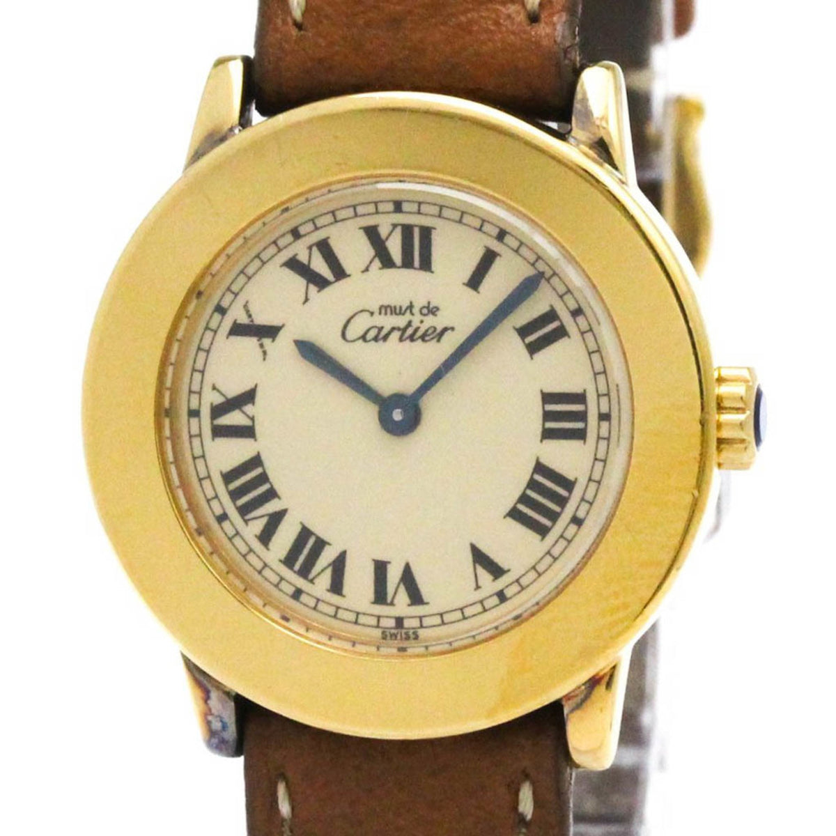 Gebrauchte CARTIER Must vergoldete Lederquarz-Damenuhr W1008743