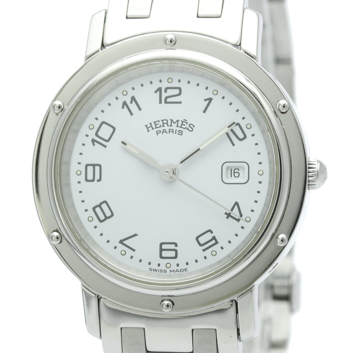 Pre-Owned HERMES Clipper Stainless Steel Quartz Unisex Watch CL4.410 Polished