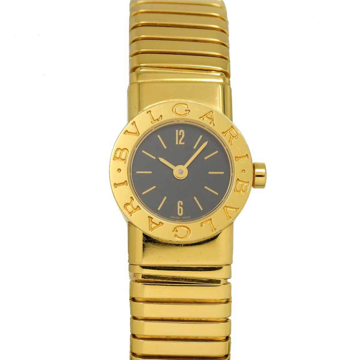 Pre-Owned BVLGARI Tubogas BB19 2TG Women's Watch in Black 18K Yellow Gold with Solid Quartz Movement