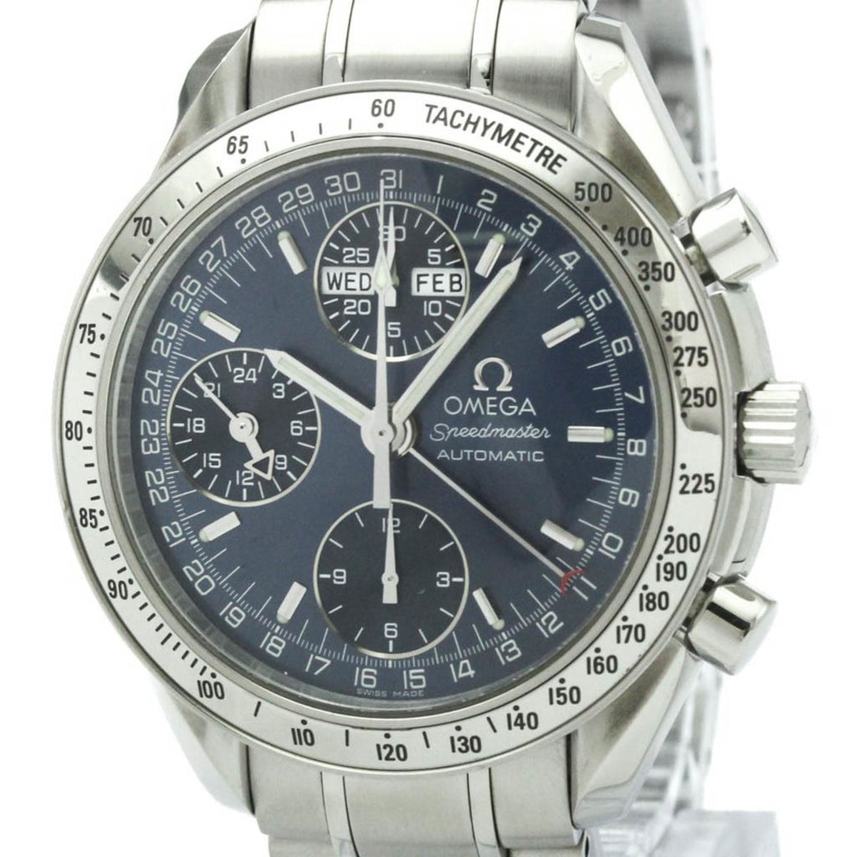 Pre-Owned OMEGA Speedmaster Triple Date Steel Automatic Watch 3523.80 Polished