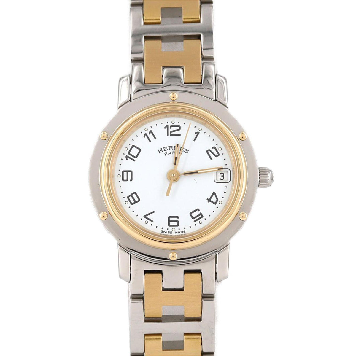 Pre-Owned Herm?s Clipper Two-tone CL4.220 SSxGP Quartz Watch
