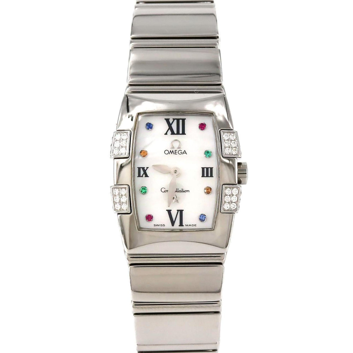 Pre-Owned Omega Constellation Quadrella D-8P 1585.79 Stainless Steel Quartz Watch