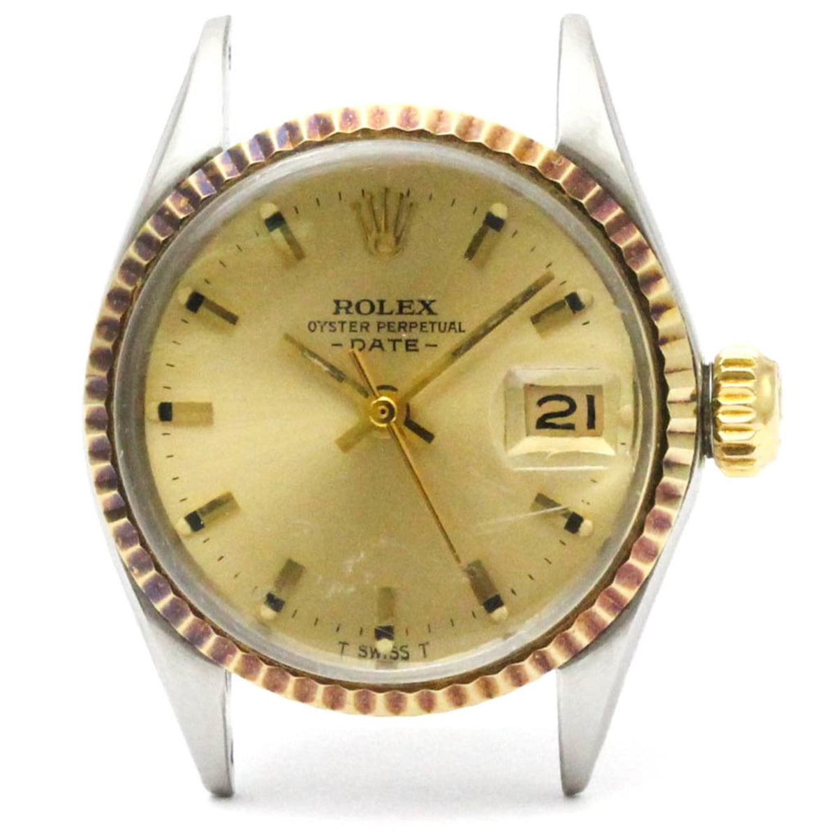 Pre-Owned ROLEX Oyster Perpetual Date 6517 18K Gold Steel Ladies Watch Vintage Head Only