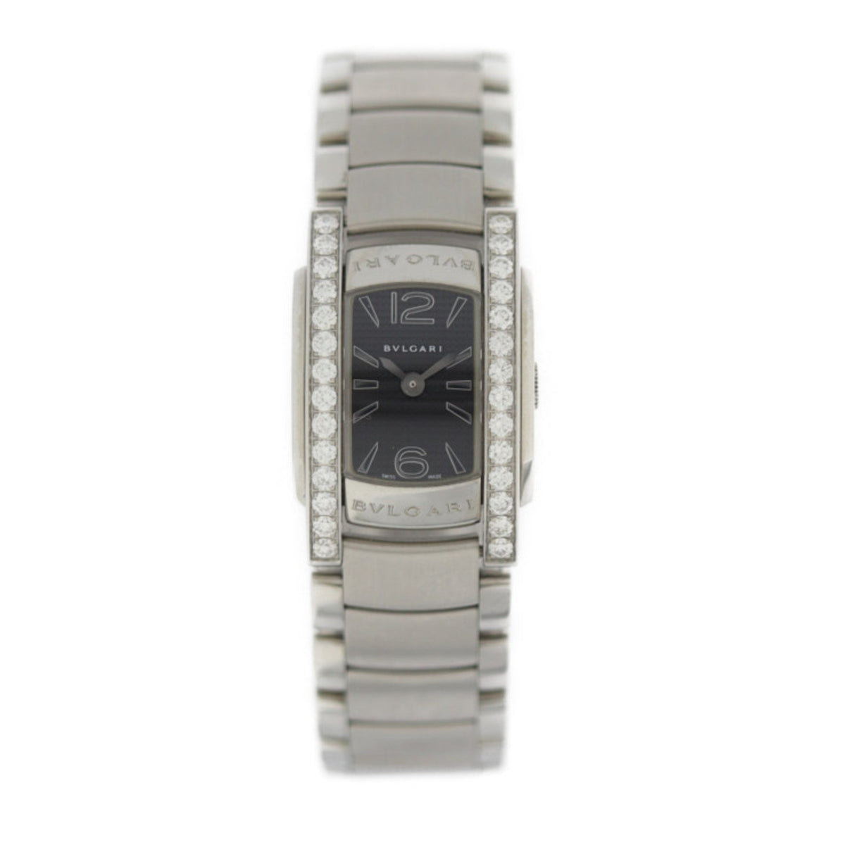Gebrauchte BVLGARI Bulgari Assioma Uhr AA26BSDS (AA26S) Edelstahl Diamant Silber Schwarzes Zifferblatt Lünette Quarz 