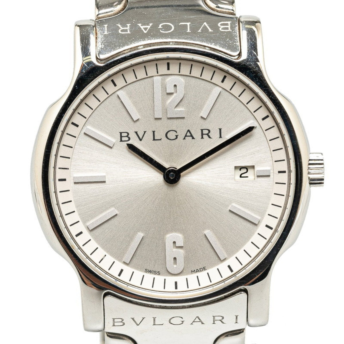 Gebrauchte BVLGARI Solotempo Uhr ST35S Quarz Silber Zifferblatt Edelstahl Herren 