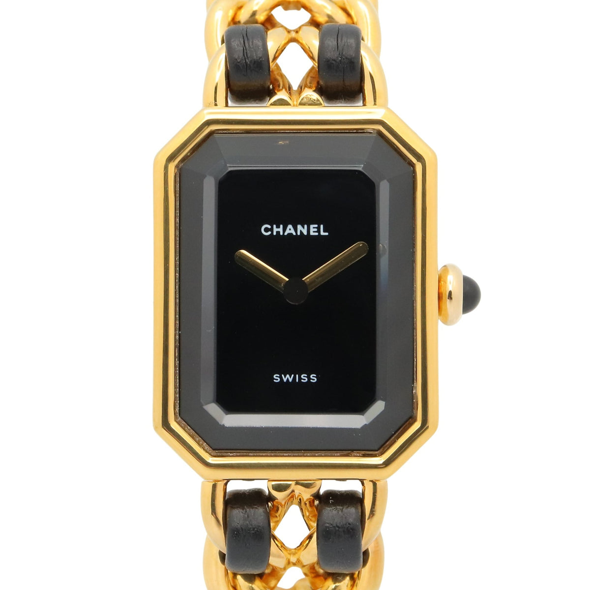 Pre-Owned Chanel CHANEL Premi?re S Watch, Gold Plated (GP), Leather Strap, Women's, Black, H0001