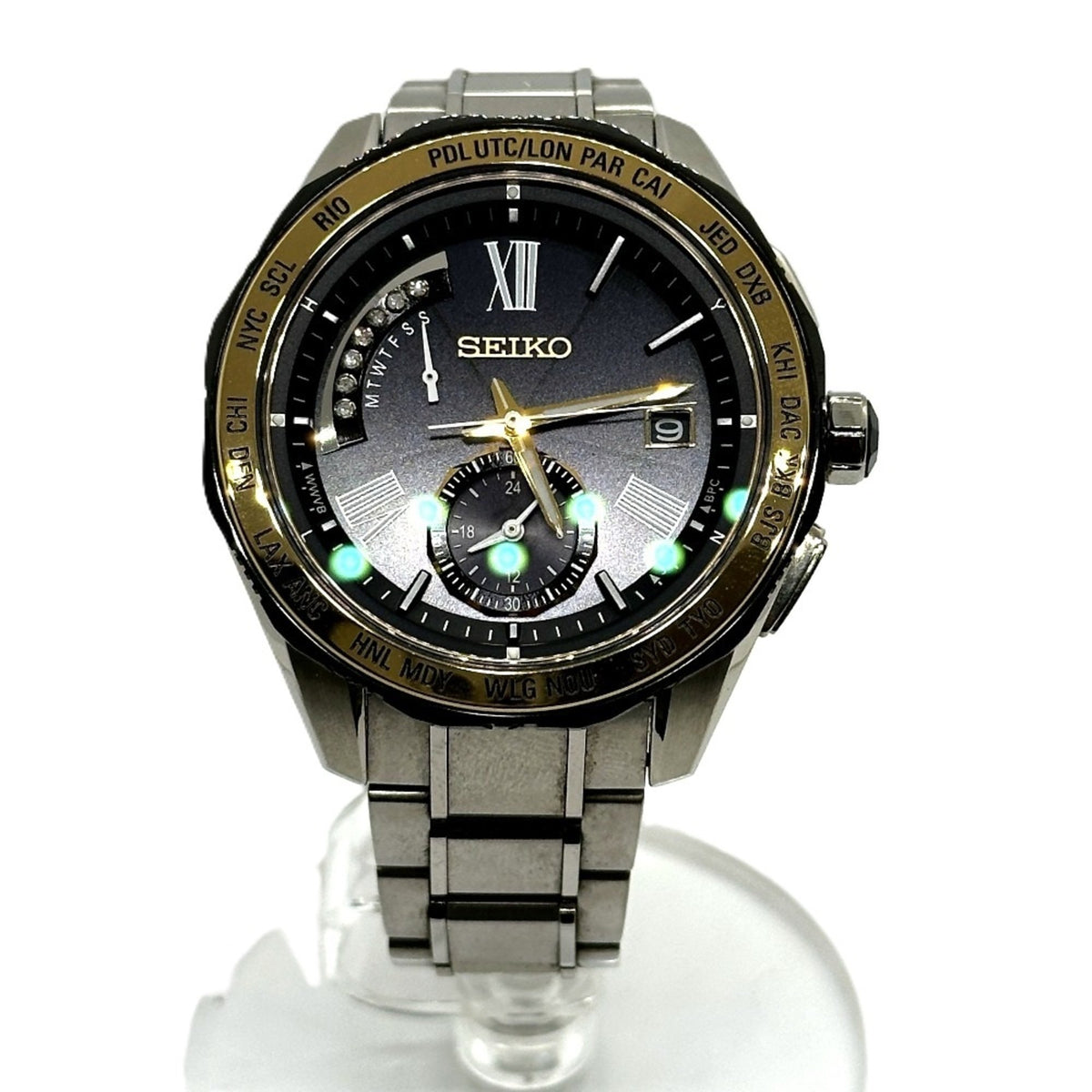 Pre-Owned Seiko 8B54-OBGO/SAGA186 Brightz Solar Quartz Date Watch, Titanium, Men's, Silver and Gold