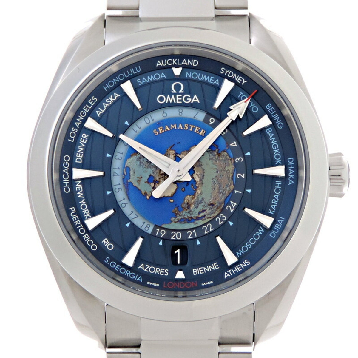 Gebrauchte Omega Seamaster Aqua Terra 150M World Timer gekauft im Jahr 2023 Herrenuhr 220.10.43.22.03.001 