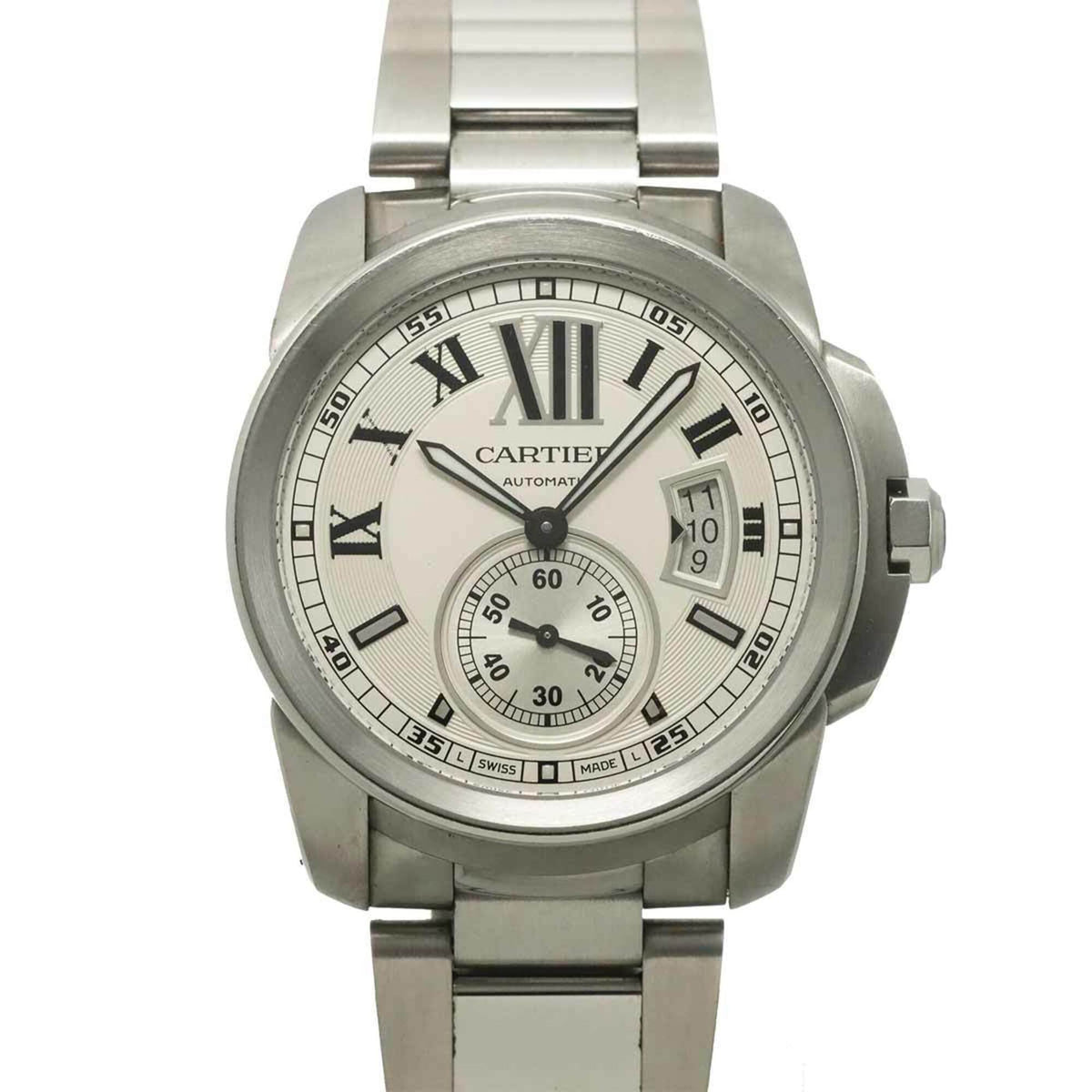 Pre-Owned Cartier Calibre de W7100015 Men's Watch, Date, Silver, Small Seconds, Automatic Winding
