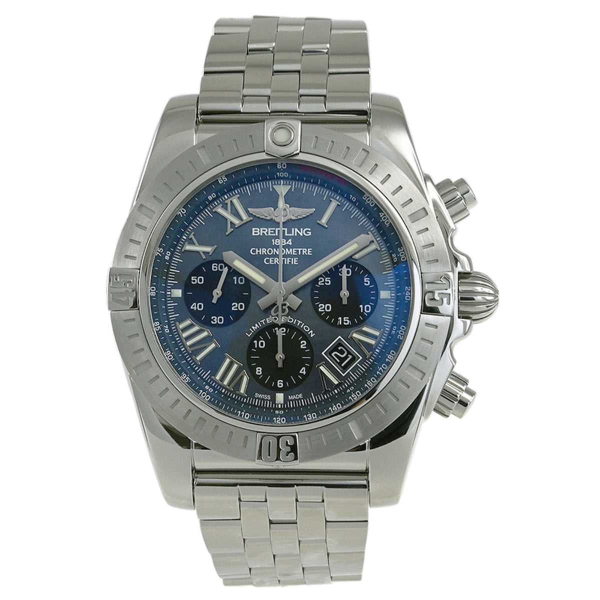 Gebrauchte BREITLING Chronomat JSP Uhr mit römischem Index, Perlmutt, Japan, limitiert auf 500 Stück, AB01153A 1B1A1 (AB0115) 