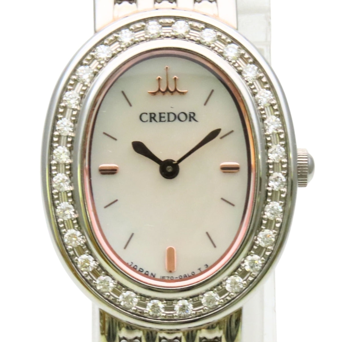 Pre-Owned Seiko Credor 1E70-0AH0 Stainless Steel Diamond Watch in Silver, Pink Gold, and White Shell. Women's.