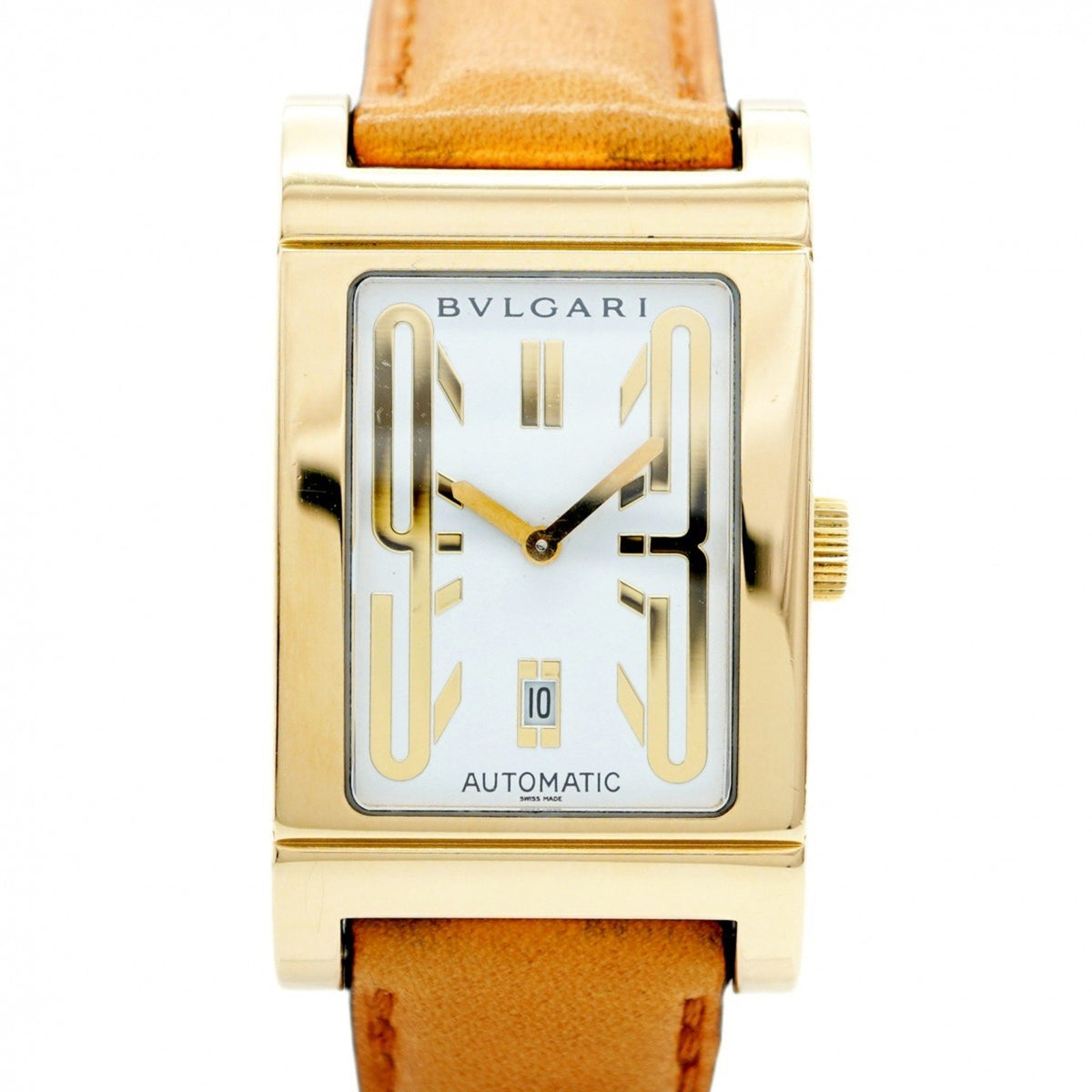 Gebrauchte Bvlgari Rettangolo RT45G Herrenuhr mit weißem Zifferblatt 