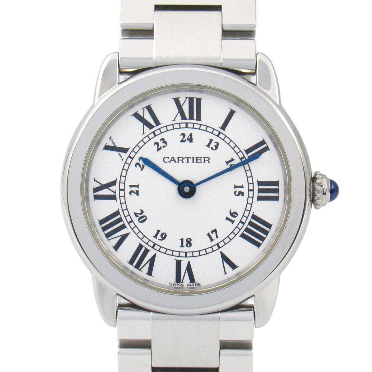 Gebrauchte Cartier Rondo Solo SM Uhr Edelstahl Damen Weiß W6701004 