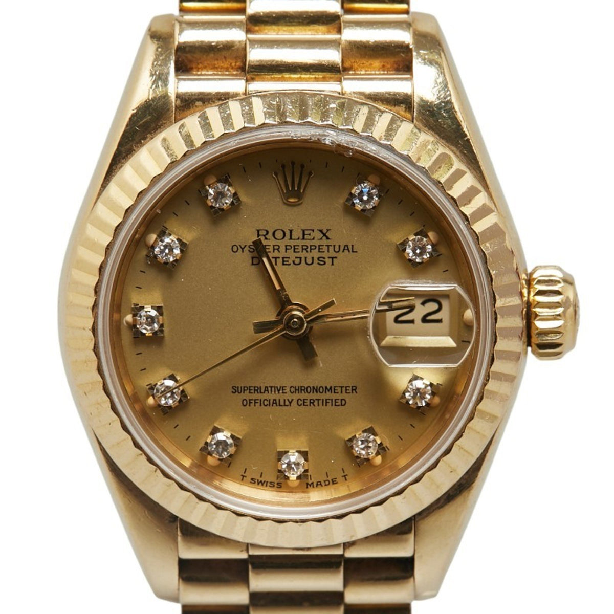 Gebrauchte Rolex Datejust Uhr 69178G Automatik Gold Zifferblatt K10YG Gelb Diamant Damen ROLEX 
