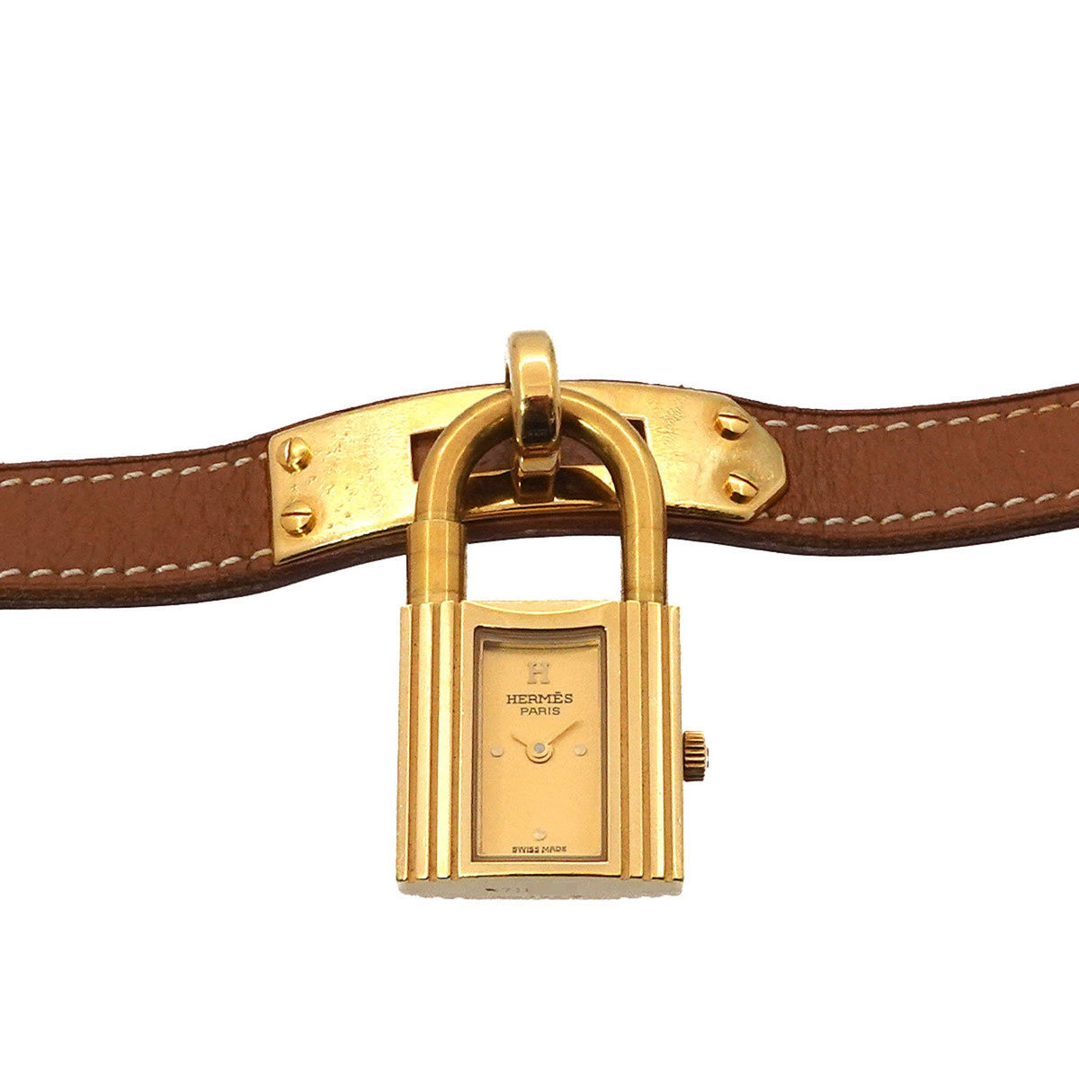 Pre-Owned Herm?s Kelly Watch Women's Gold Brown Quartz with Cadena