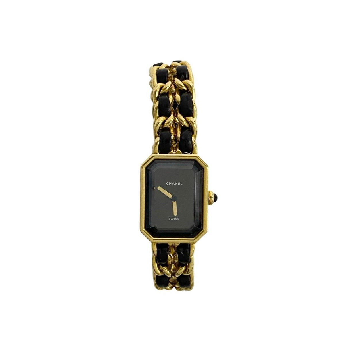 Pre-Owned CHANEL Premiere L Quartz Stainless Steel Leather Watch for Women, Gold and Black, 26575