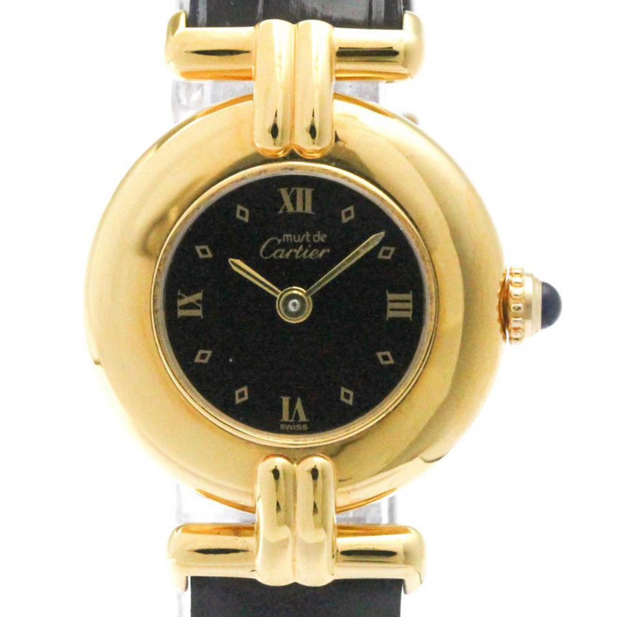 Gebrauchte CARTIER Must Colisee vergoldete Leder-Quarz-Damenuhr 590002 