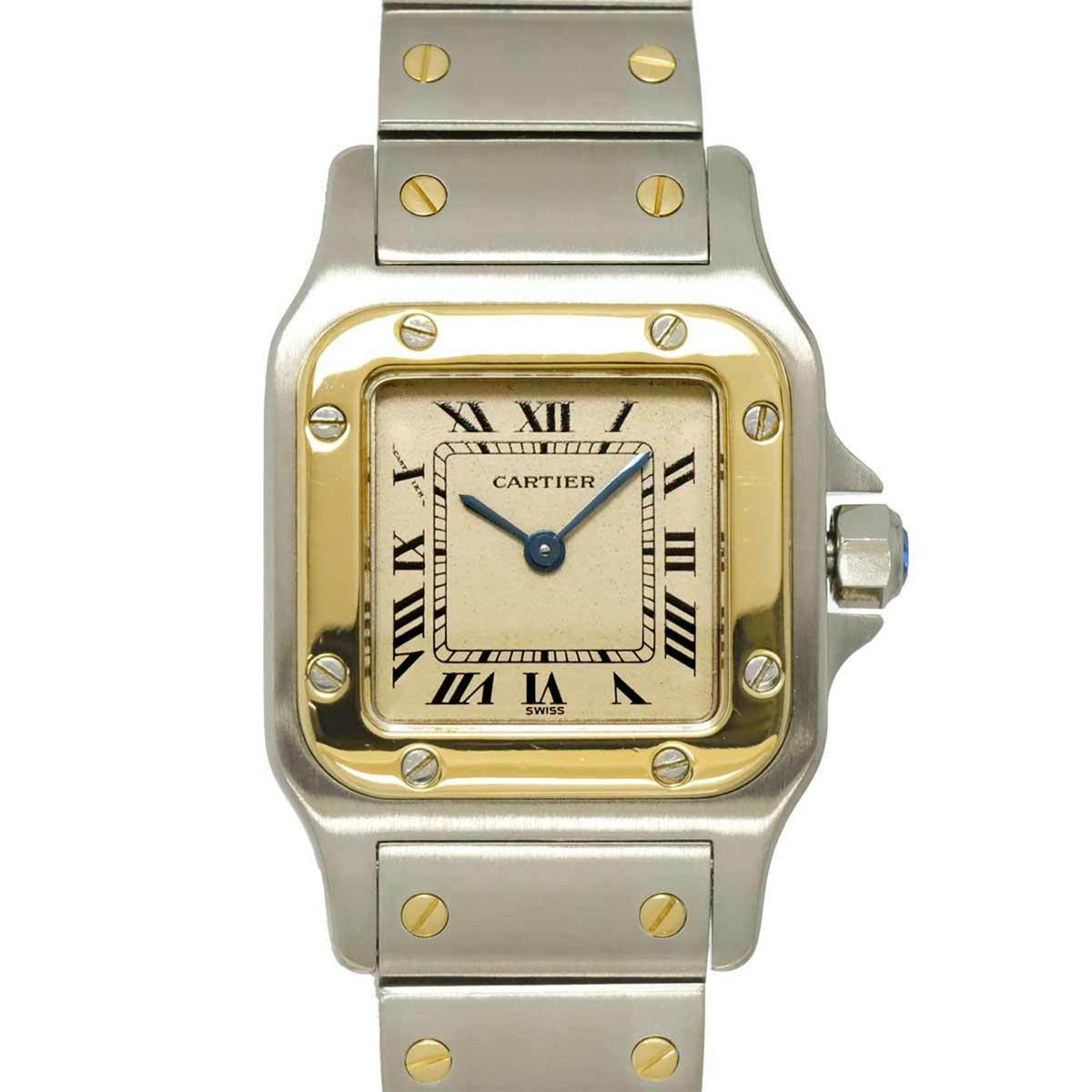 Pre-Owned Cartier Santos Galbee SM W20012C4 Two-tone Women's Watch, Ivory and 18K Yellow Gold Quartz Movement