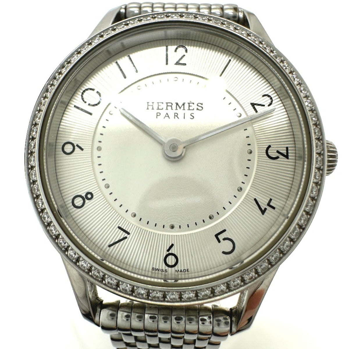 Pre-Owned HERMES CA2.130 Slim d'Herm?s Diamond Bezel Quartz Watch, Stainless Steel, Women's, Silver