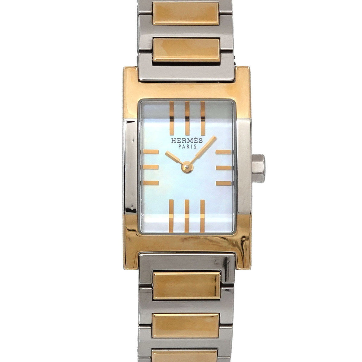 Gebrauchte Hermes Tandem Combi TA1 220 Damenuhr Weißes Muschelquarz 