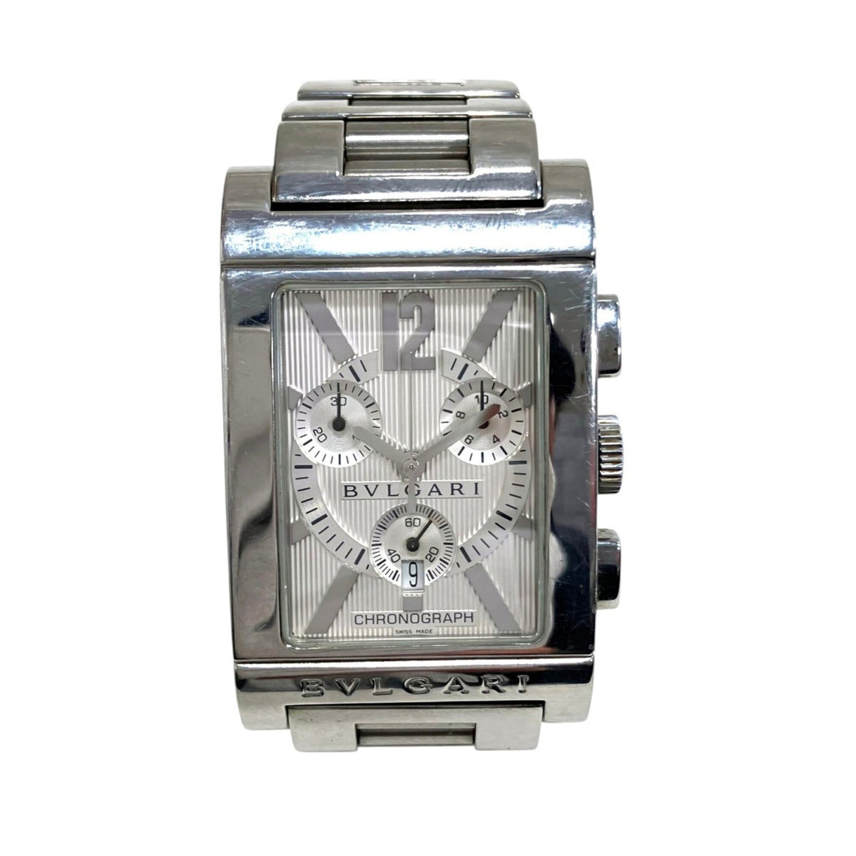 Pre-Owned Bulgari BVLGARI Rettangolo watch, total weight 121g, stainless steel, quartz movement, silver dial, RTC49S