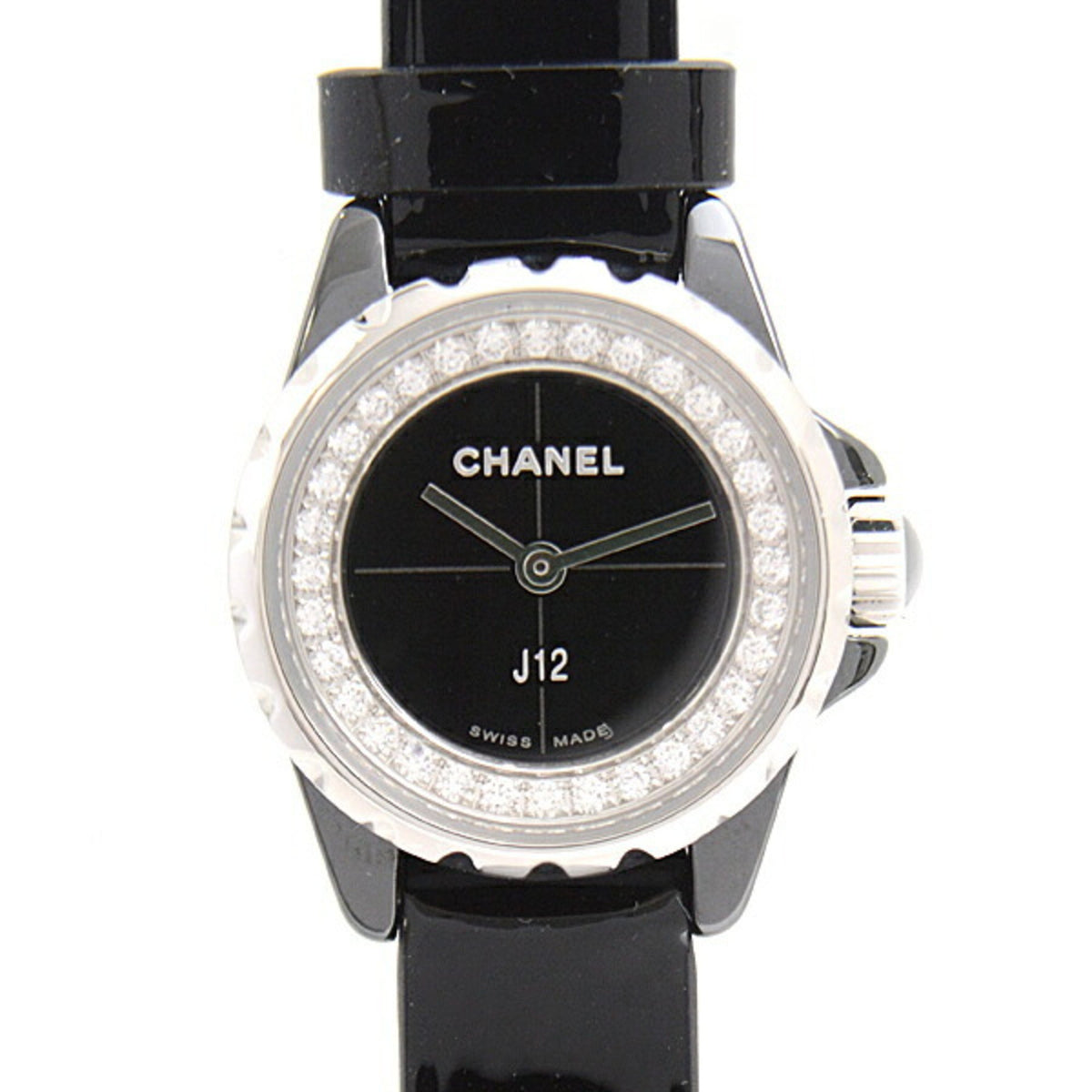 Gebrauchte Chanel Damenuhr J12 XS Diamant Batteriebetrieben Schwarzes Zifferblatt Keramik CHANEL H4663 