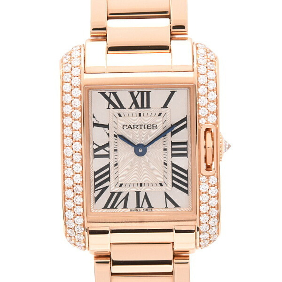 Gebrauchte Cartier Damenuhr Tank Anglaise SM Doppeldiamantlünette Rotgold 750PG Batteriebetrieben WT100002 