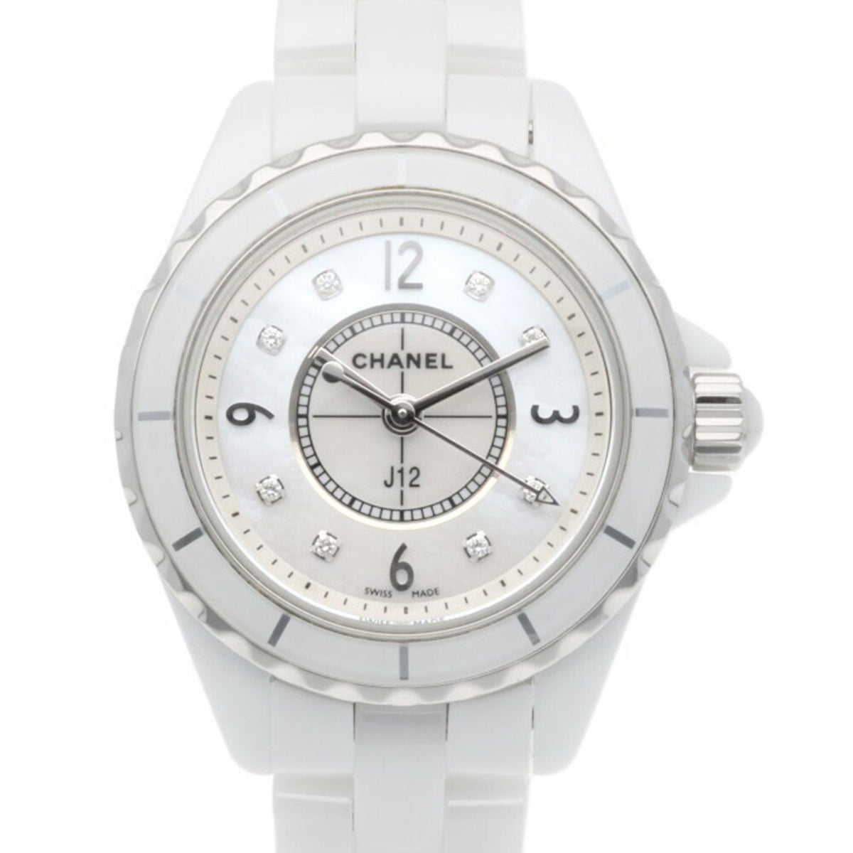 Pre-Owned Chanel J12 Watch, Stainless Steel, H2570, Quartz, Women's, 8 Diamonds, Shell Dial