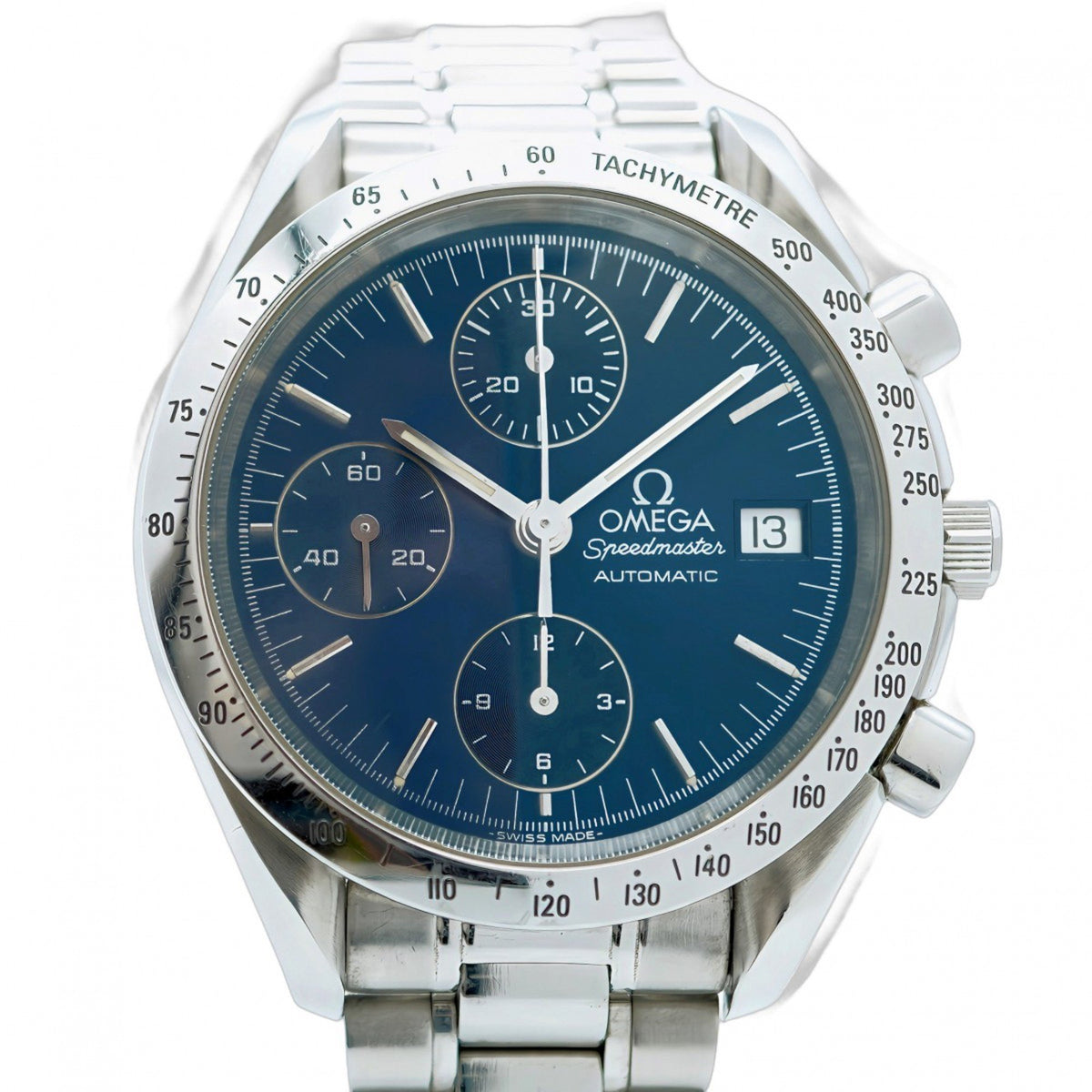 Gebrauchte Omega Speedmaster Herrenuhr mit blauem Zifferblatt 