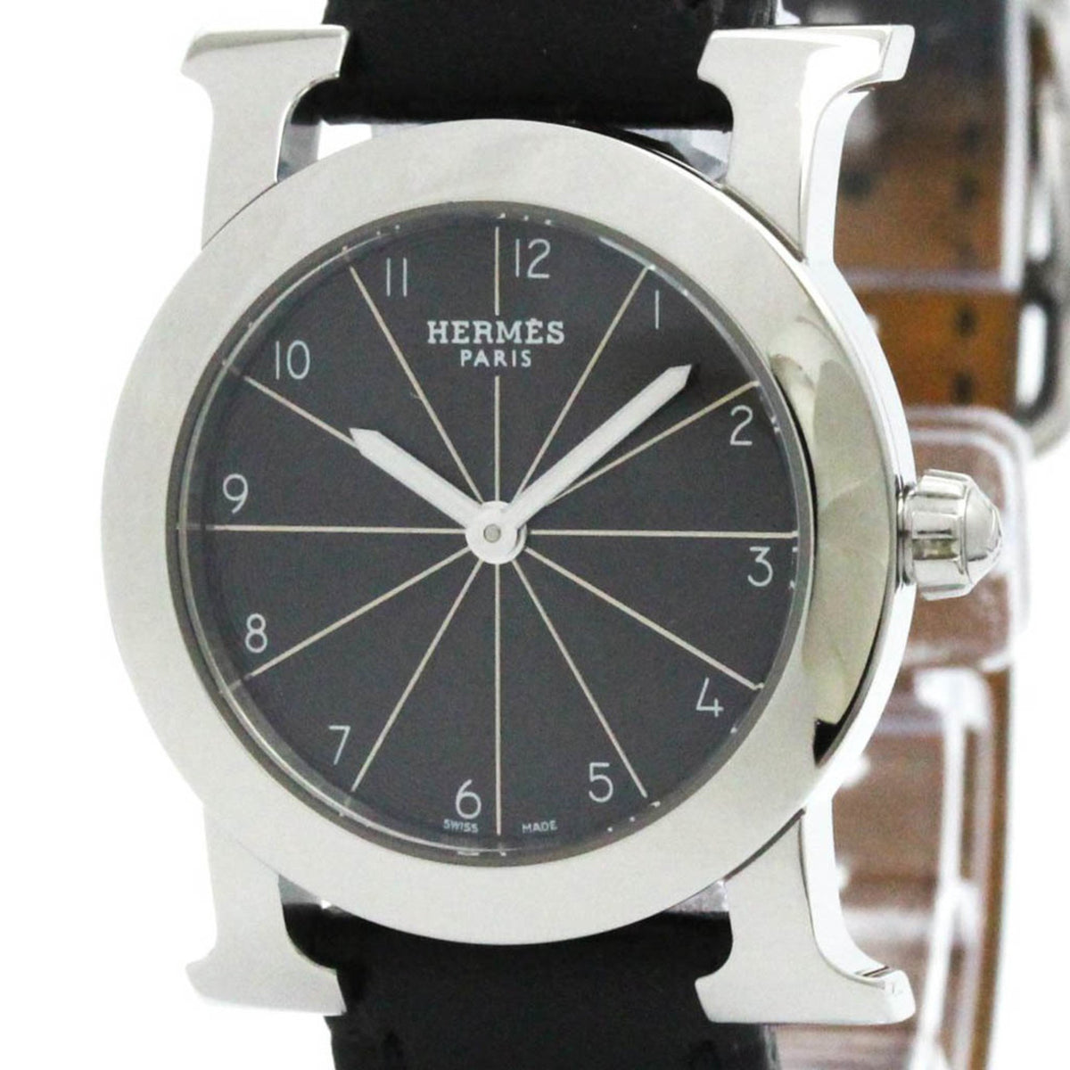 Gebrauchte polierte HERMES H-Uhr, rund, Stahl, Quarz, Damenuhr HR1.210 BF578878 